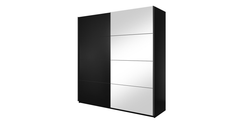 Armoire design 2 mètres. 2 portes avec miroirs modulables. Couleur noir mat. Collection EOS