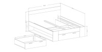 Lit adulte 160x200 avec tiroirs intégrés - Collection EOS. Coloris chêne foncé et noir