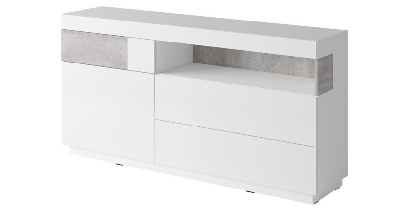 Buffet collection KILES 170cm, LED intégré. Coloris blanc et gris. Style design