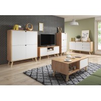 Ensemble de salon 5 meubles style scandinave AOMORI coloris blanc mat et chêne.