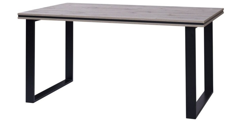 Table pour salle à manger MALAGA 160 cm - Plateau effet chêne wellington et pieds en métal noir.