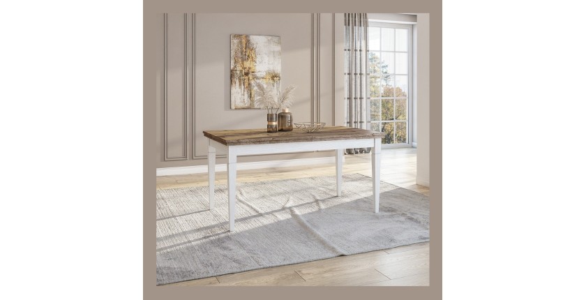 Table extensible jusqu'à 240cm pour salle à manger Collection ASSIA. Coloris frêne blanc et chêne