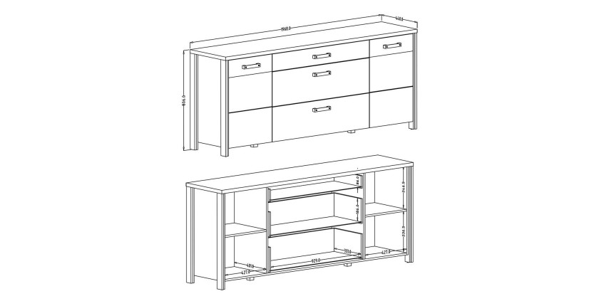 Buffet 200cm collection WINDSOR . Coloris gris anthracite et chêne foncé.