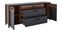 Buffet 200cm collection WINDSOR . Coloris gris anthracite et chêne foncé.