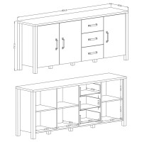 Buffet XL 190cm collection DARWIN. Couleur épicéa et noir. 3 portes et 3 tiroirs