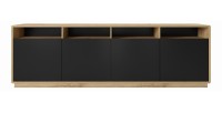 Buffet XL 240cm collection VILLA. Couleur chêne et noir. 4 portes et 4 niches éclairées