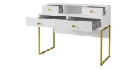 Bureau console avec 4 tiroirs collection DOUGLAS coloris blanc et doré