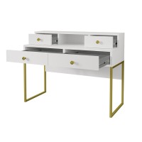 Bureau console avec 4 tiroirs collection DOUGLAS coloris blanc et doré