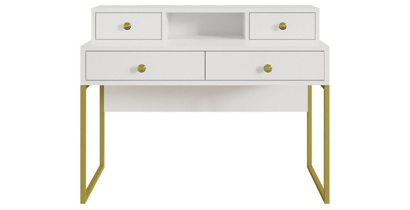 Bureau console avec 4 tiroirs collection DOUGLAS coloris blanc et doré