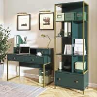 Bureau console avec 4 tiroirs collection DOUGLAS coloris vert et doré