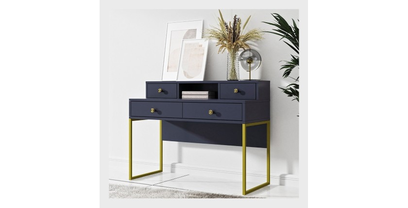 Ensemble de 2 meubles de bureau. Console et étagère collection DOUGLAS coloris bleu et doré