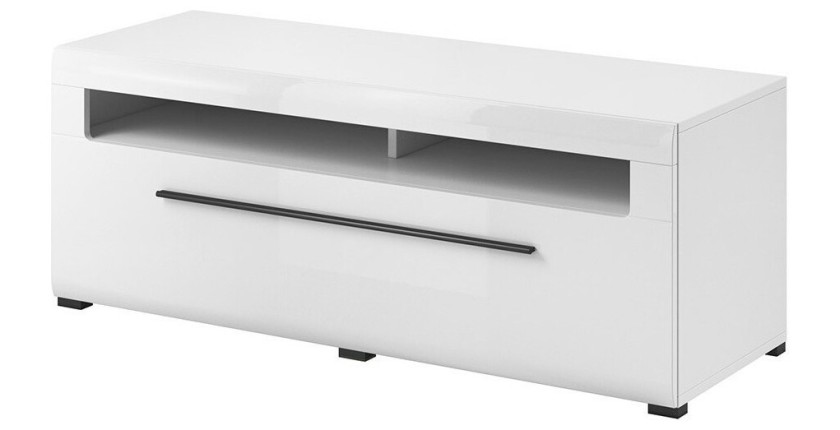 Meuble TV XL 160cm collection BREDA. Coloris blanc mat et blanc brillant. Style design.