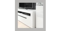 Meuble TV XL 160cm collection BREDA. Coloris blanc mat et blanc brillant. Style design.