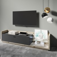 Meuble TV XL 220cm avec LED intégrée. Collection CORK. Coloris Pin et gris anthracite.