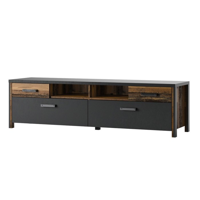 Meuble TV 190cm collection WINDSOR. Coloris gris anthracite et chêne foncé.