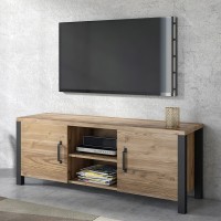 Meuble TV 150cm collection DARWIN. Couleur épicéa et noir. 2 portes et 2 niches