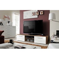 Meuble TV design collection BONOO 180 cm. Coloris chêne et blanc.