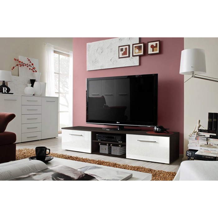 Meuble TV design collection BONOO 180 cm. Coloris wenge et blanc.