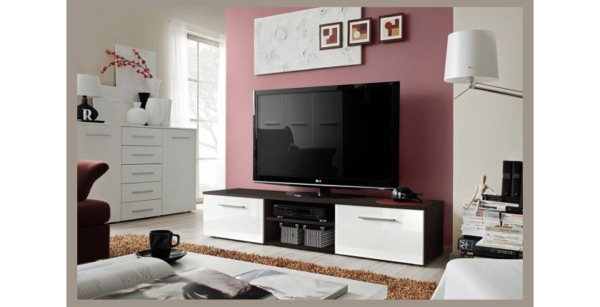 Meuble TV design collection BONOO 180 cm. Coloris wenge et blanc.