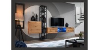 Ensemble meubles de salon style industriel SWITCH M6. Coloris chêne.