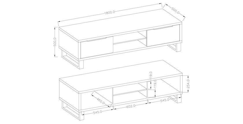 Meuble TV XL 180cm collection MILO. Coloris chêne. Style design.