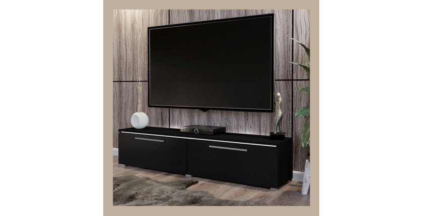 Meuble TV 160cm Collection RIO. 1 porte abattante, coloris noir mat. Style design.