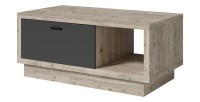 Table basse design collection CORK avec tiroir et niche. Aspect bois et gris.