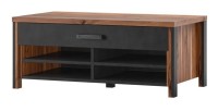 Table basse design collection WINDSOR avec tiroir et niches. Coloris chêne foncé et gris anthracite.