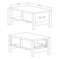 Table basse design collection DARWIN avec un tiroir et une niche. Couleur épicéa et noir.