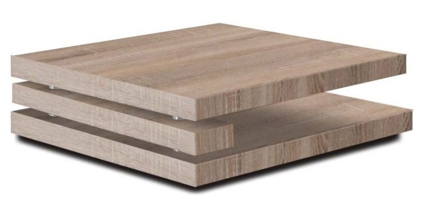 Table basse carrée design avec niche de rangement collection AKIO. Couleur chêne.