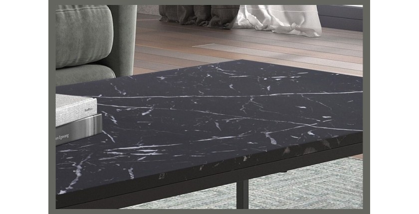 Table basse collection OREGON. Meuble style industriel effet marbre noir.
