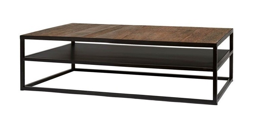 Table Basse rectangulaire MODENE en bois massif (140x80cm). Meuble style industriel