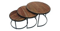 Table basse gigogne ronde en bois massif collection LENOX. Meuble style industriel