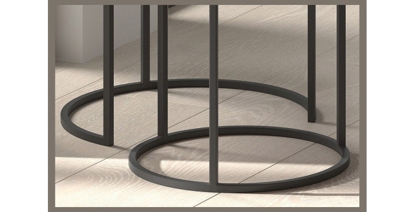 Tables d'appoint gigognes rondes en métal bicolore collection LIVOS. Meuble style industriel