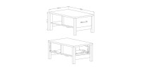 Table basse design collection DARWIN avec un tiroir et une niche. Couleur chêne clair et noir.