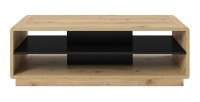 Table basse couleur chêne et noir collection VILLA avec niches de rangement.