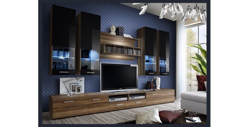 Composition de meubles TV collection SAGA. Coloris noyer et noir