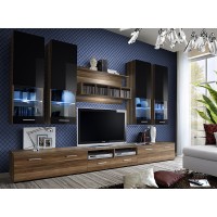 Composition de meubles TV collection SAGA. Coloris noyer et noir