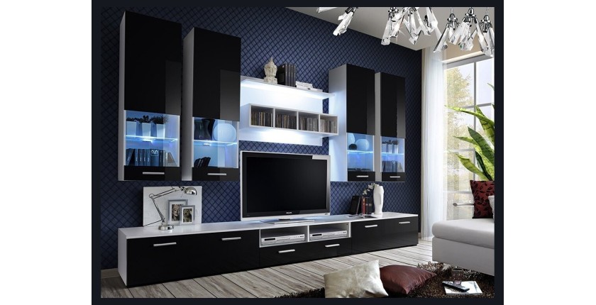 Composition de meubles TV design collection SAGA. Coloris blanc et noir