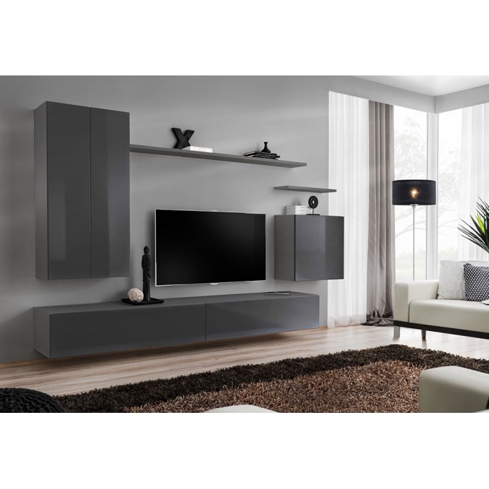 Ensemble meuble salon SWITCH II design, coloris gris brillant.