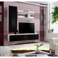 Meuble TV FLY G3 design, coloris blanc et noir brillant. Meuble suspendu moderne et tendance pour votre salon.