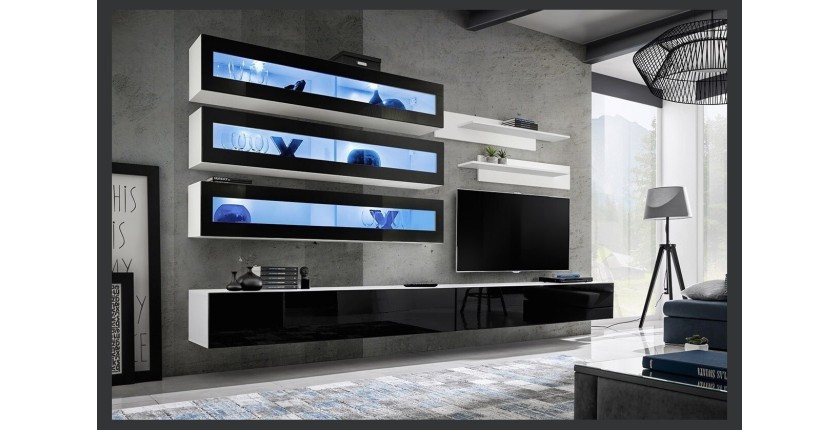 Ensemble de meubles suspendus avec LEDS collection FLY J2. Coloris blanc et noir.
