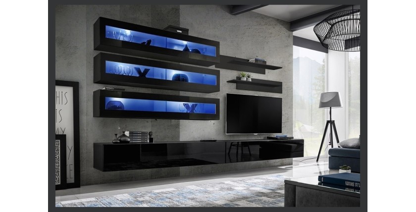 Ensemble de meubles suspendus avec LEDS collection FLY J2. Coloris noir.
