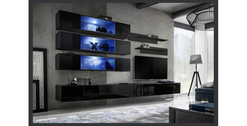 Ensemble de meubles suspendus avec LEDS collection FLY J3. Coloris noir.