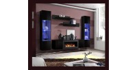 Ensemble de meubles suspendus avec cheminée décorative collection FLY M3. Coloris noir.