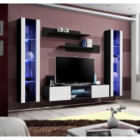 Ensemble Meuble TV FLY O2 avec LED. Coloris noir et blanc. Meuble suspendu design pour votre salon.