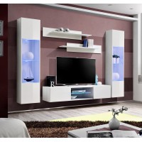Ensemble Meuble TV FLY O3 avec LED. Coloris blanc. Meuble suspendu design pour votre salon.