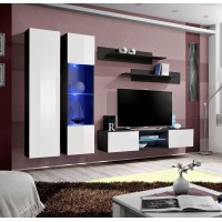 Ensemble Meuble TV FLY O5 avec LED. Coloris noir et blanc. Meuble suspendu design pour votre salon.