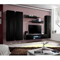 Ensemble Meuble TV FLY P1 avec LED. Coloris noir. Meubles suspendus design pour votre salon.