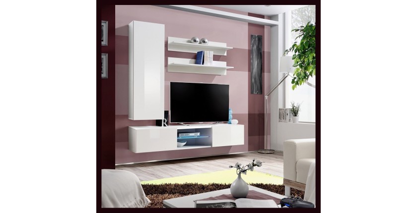Ensemble Meuble TV FLY S1 avec LED. Coloris blanc. Meuble suspendu design pour votre salon.